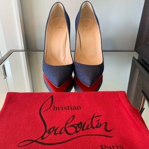 Authentic Christian Louboutain So Kate 100 Denim Blue. Size 39. Like New!!